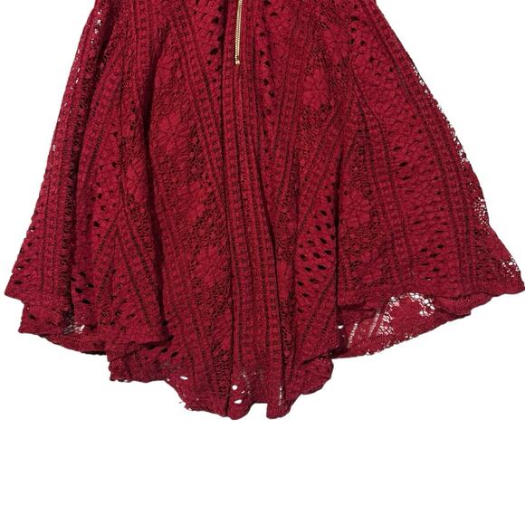 American Rag Sz S Deep Red Lace Overlay Layered Dress Fit & Flare Mini Maroon - Picture 8 of 12